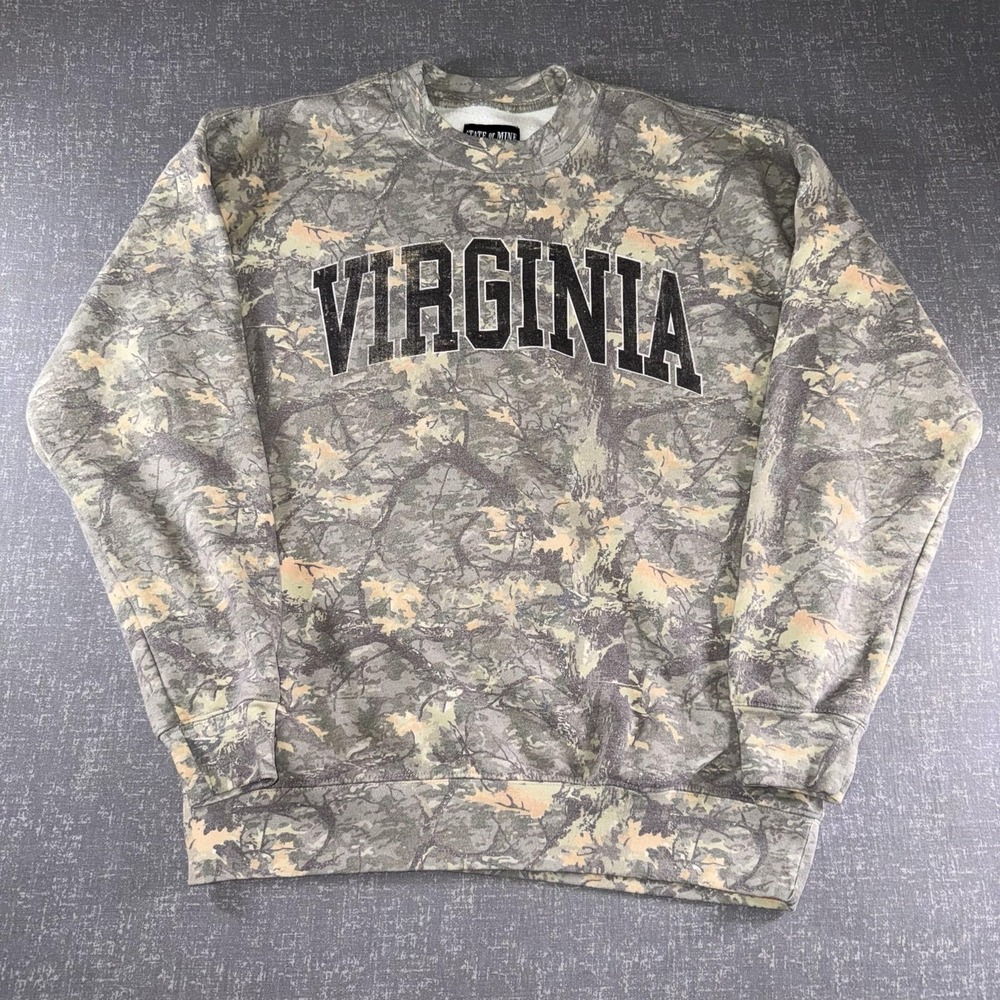 Virginia Sweatshirt Mens Medium Gray NCAA College Camo Hunting State Of Mine